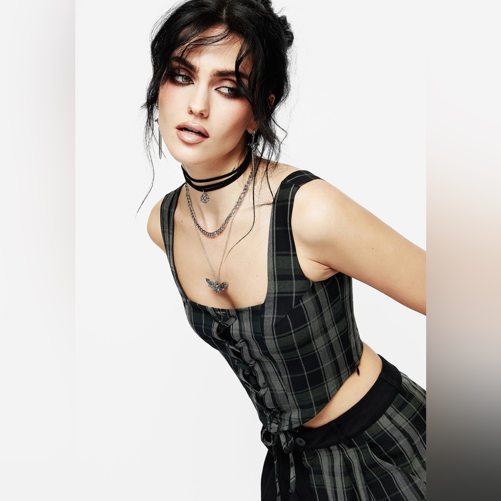 NWT Disturbia Checkmate Lace Up Corset Top US 2 / UK 6